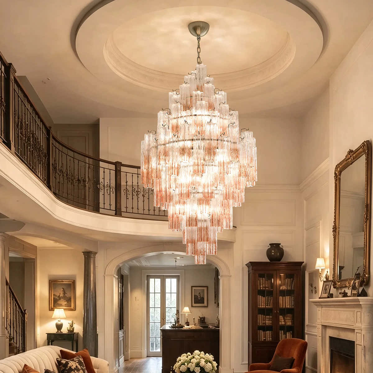 Petalia Murano Glass Diamond Chandelier 54"H - Ombre