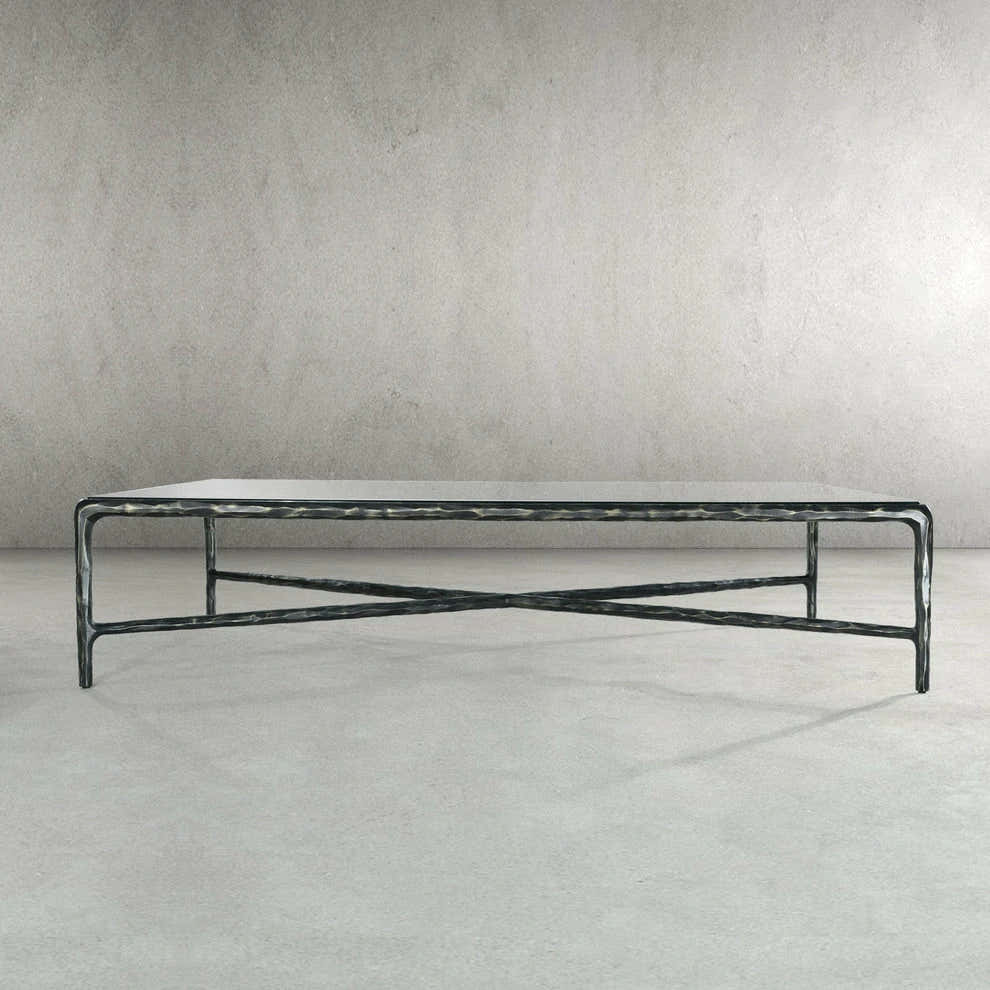 Hand-Forged Metal Rectangle Glass Coffee Table