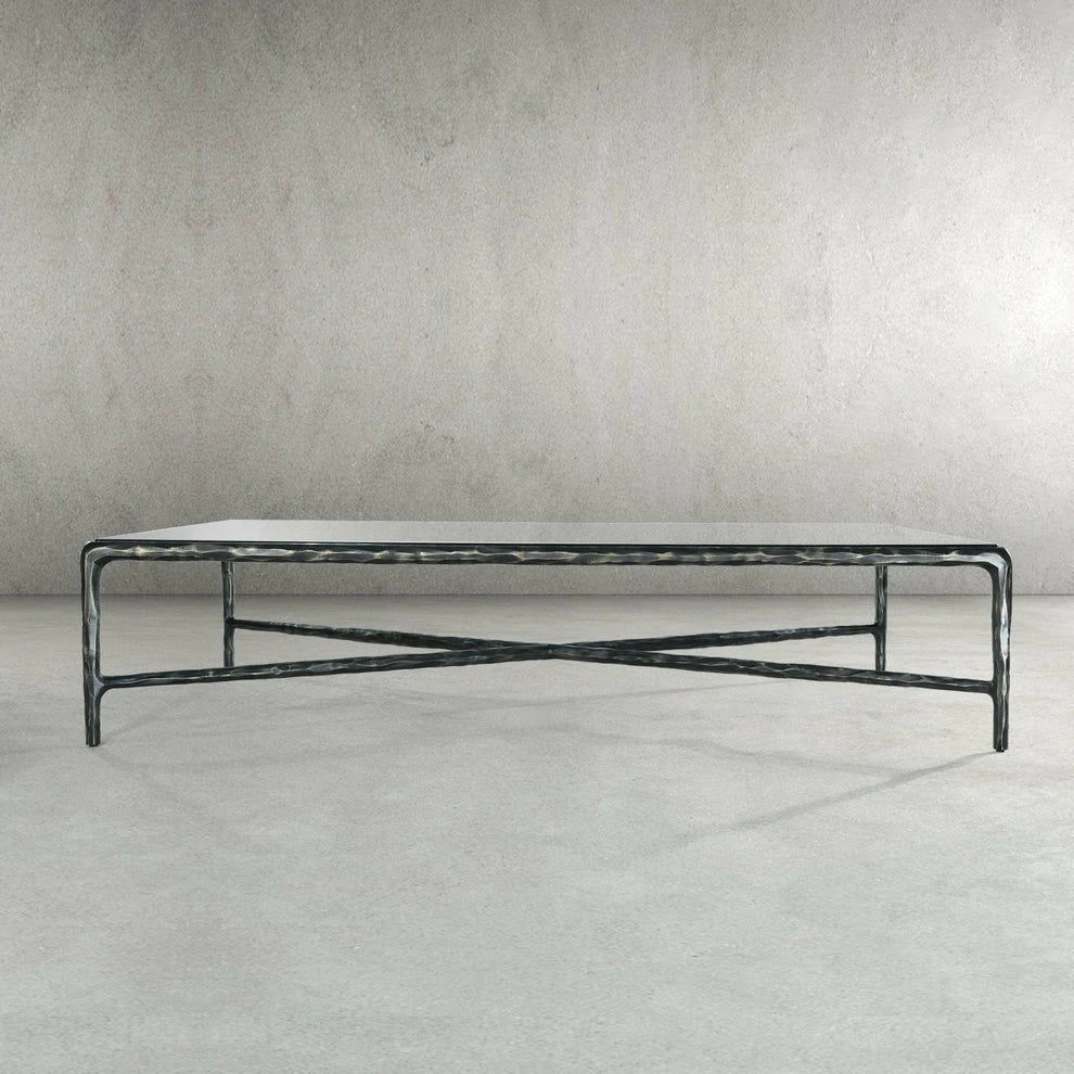 Hand-Forged Metal Rectangle Glass Coffee Table