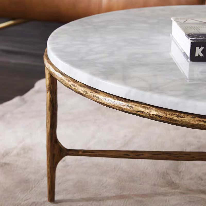 Hand-Forged Metal Marble Round Coffee Table 3 Legs 35"