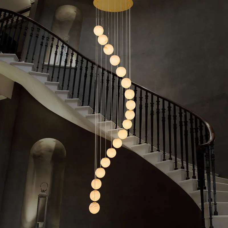 Alabaster Brass Modern Globe Spiral Chandelier