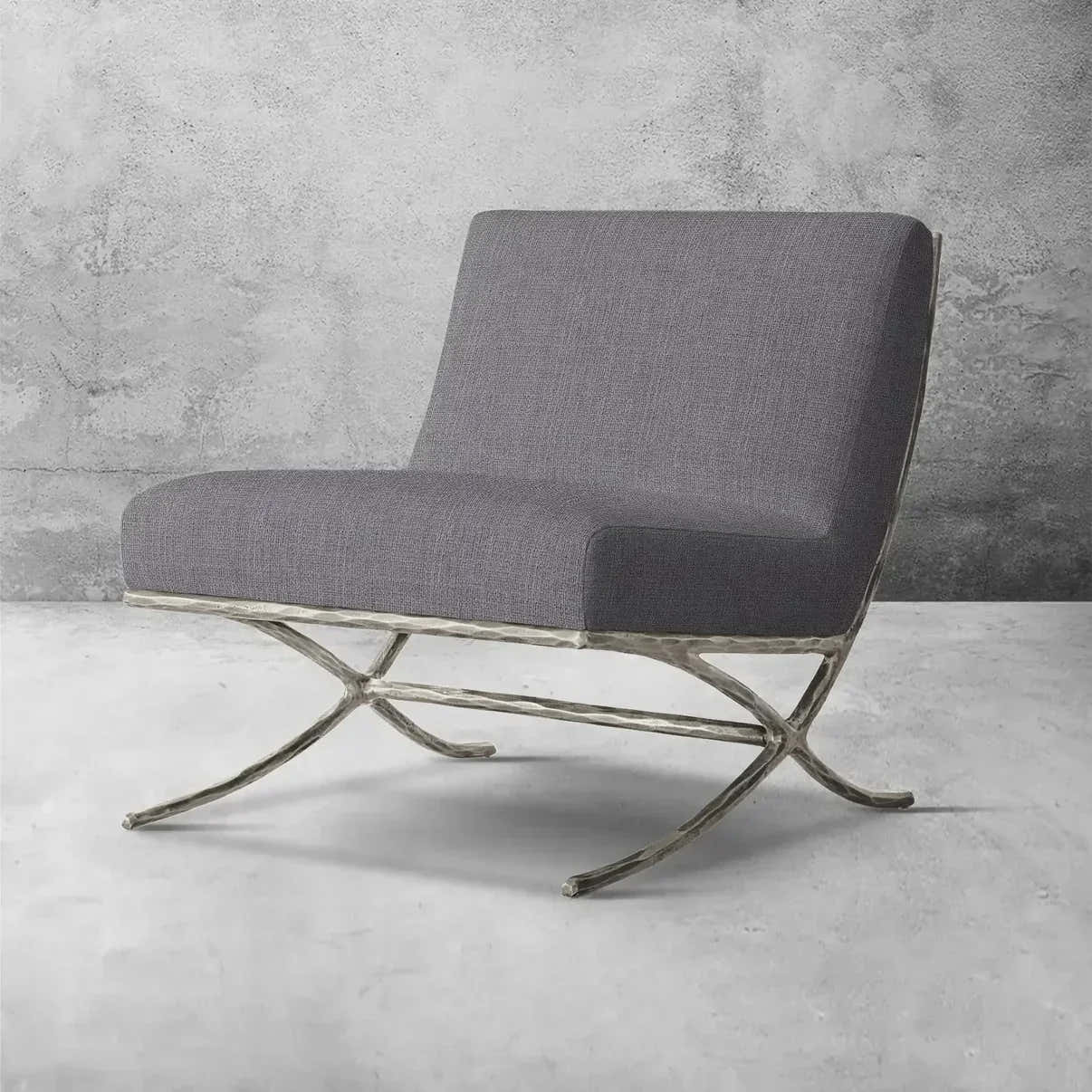 Hand-Forged Metal X-base Leather Slipper Chair