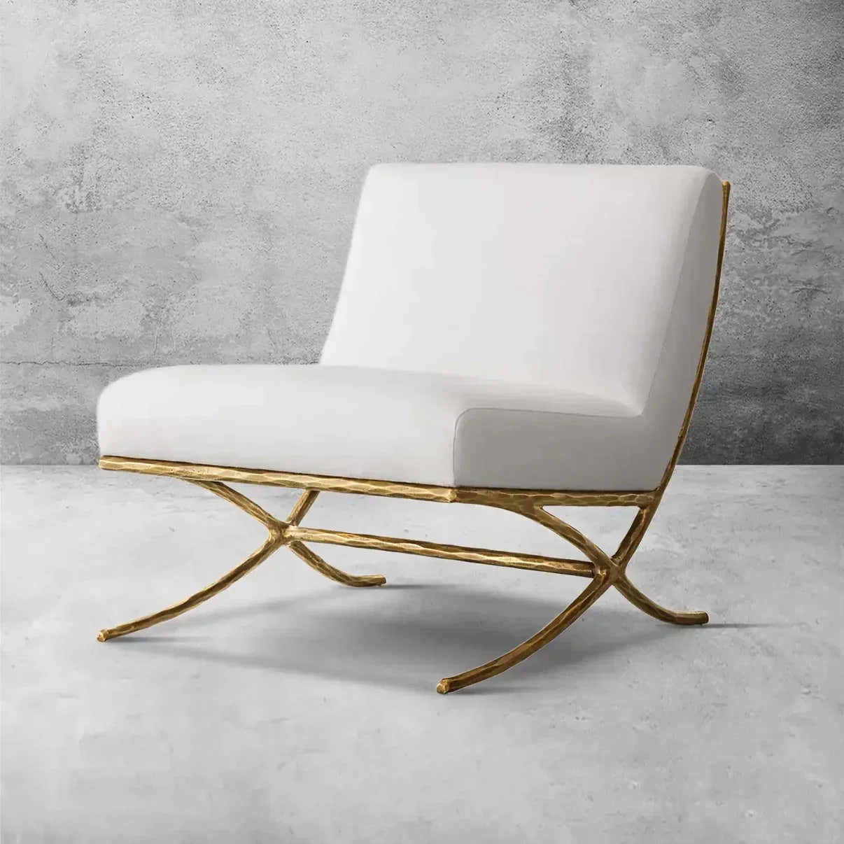 Hand-Forged Metal X-base Leather Slipper Chair