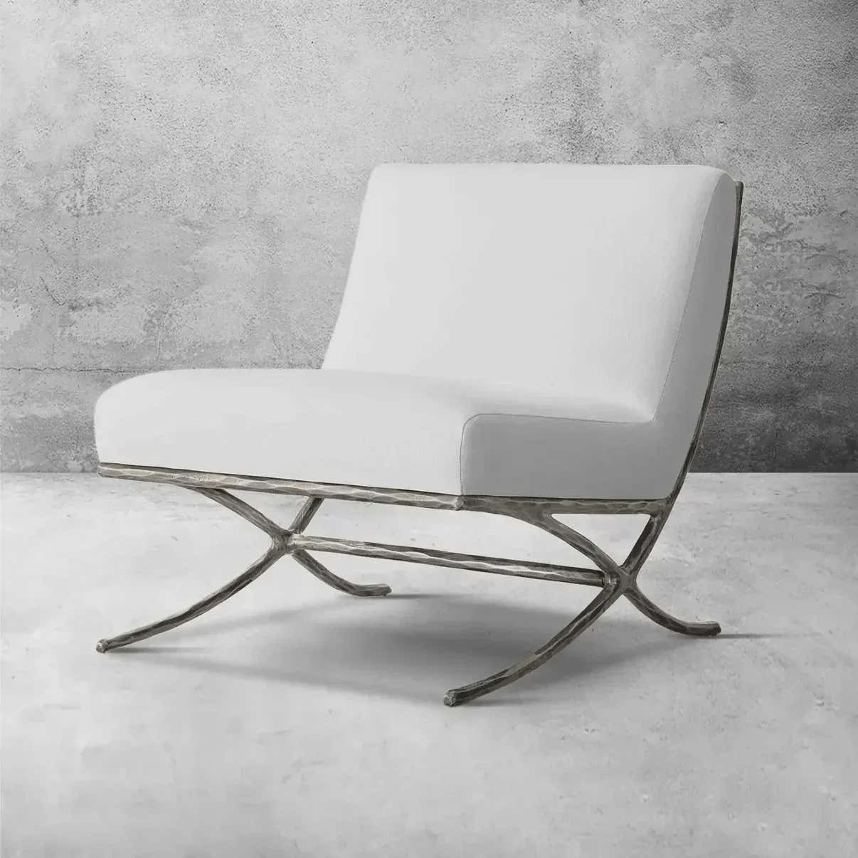 Hand-Forged Metal X-base Leather Slipper Chair