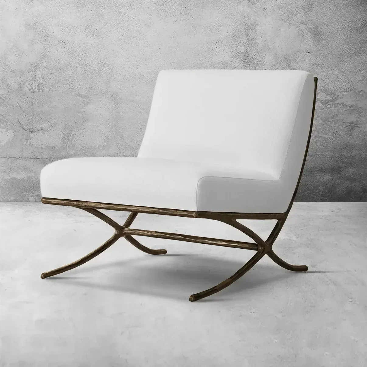 Hand-Forged Metal X-base Leather Slipper Chair