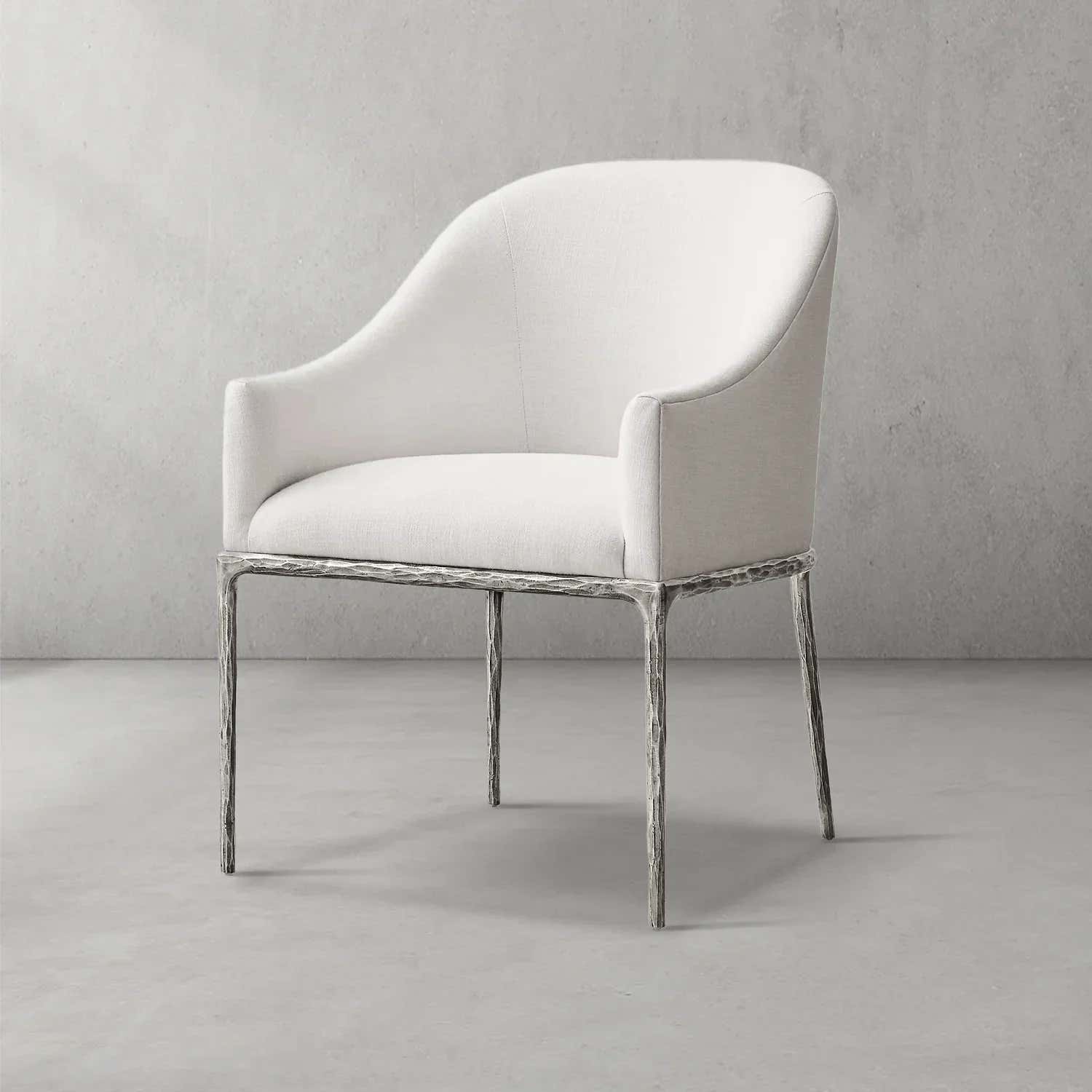 Hand-Forged Metal Slope Fabric Dining Armchair