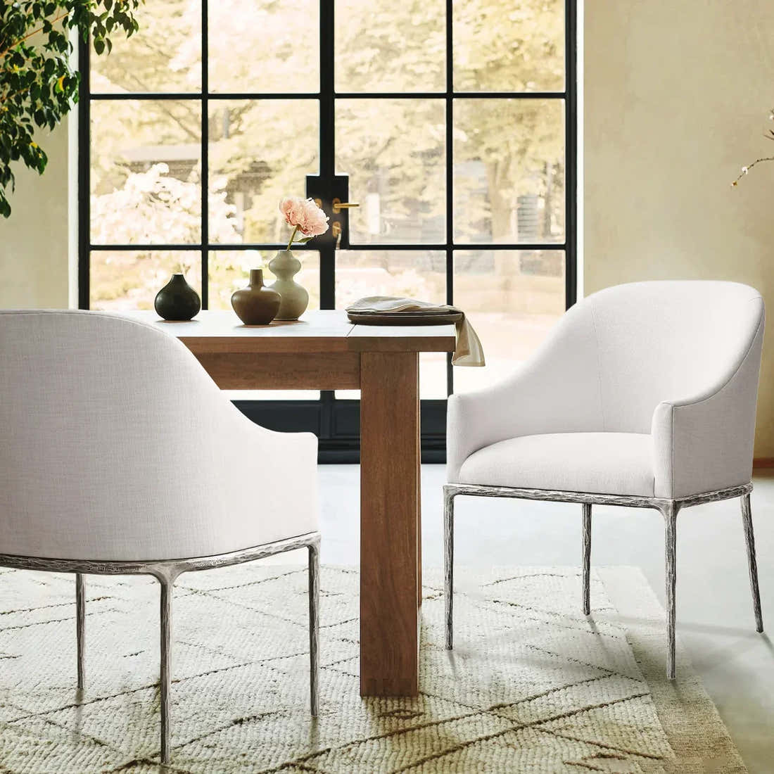 Hand-Forged Metal Slope Fabric Dining Armchair