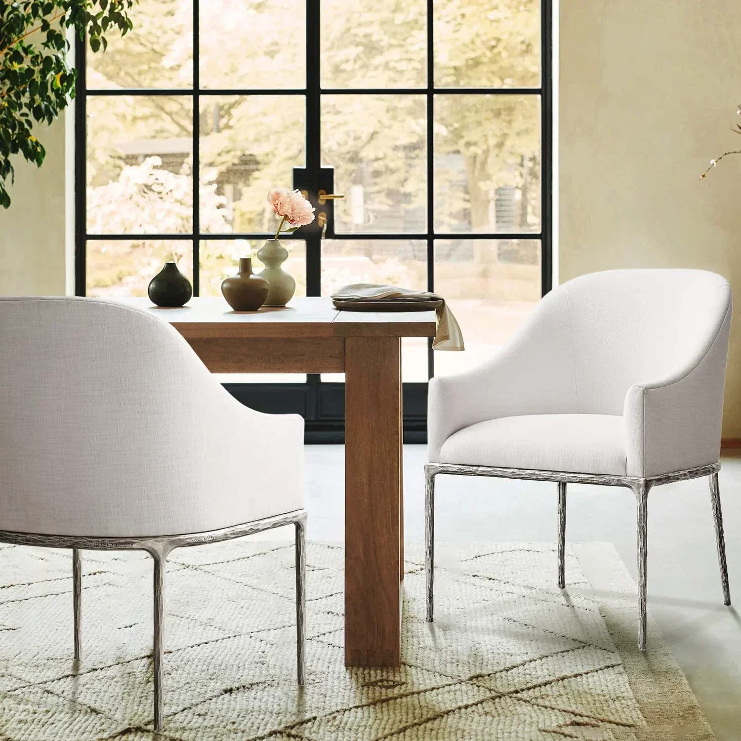 Hand-Forged Metal Slope Fabric Dining Armchair