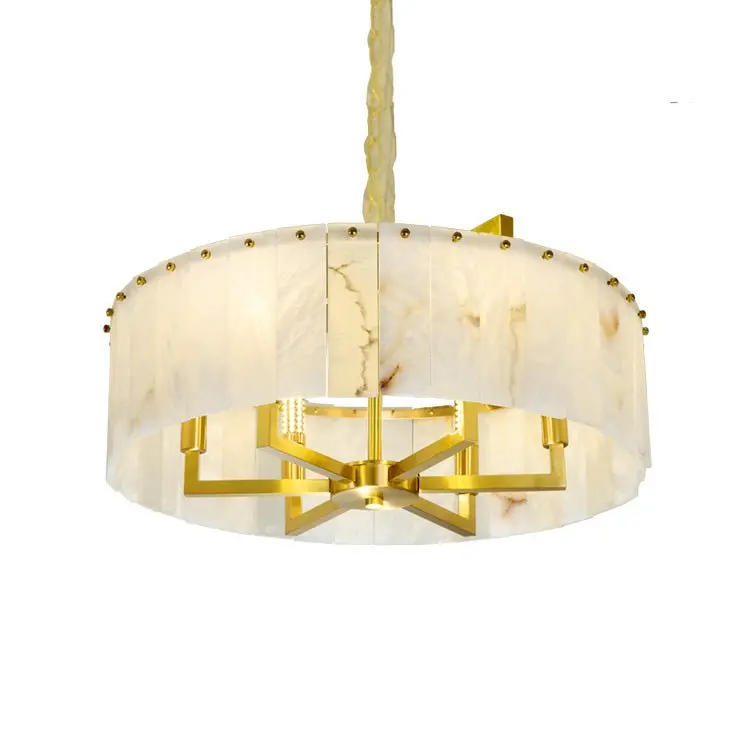 Alabaster Brass Round Chandelier Lighting