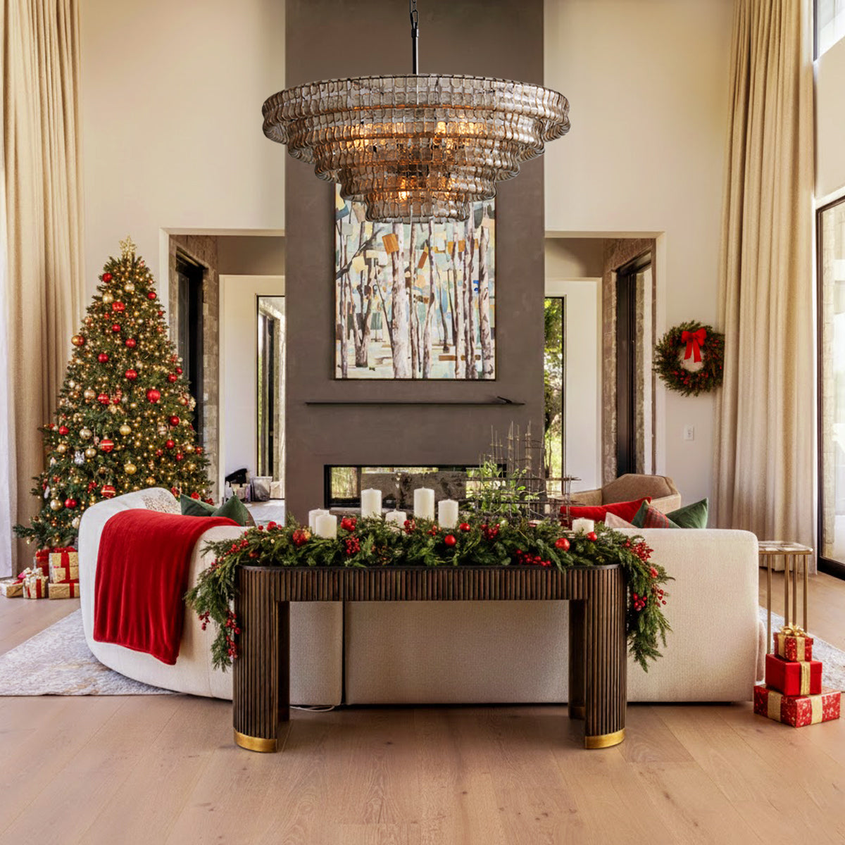 Amor 5-Tier Ghiaccio Glass Pendant Round Chandelier 48"