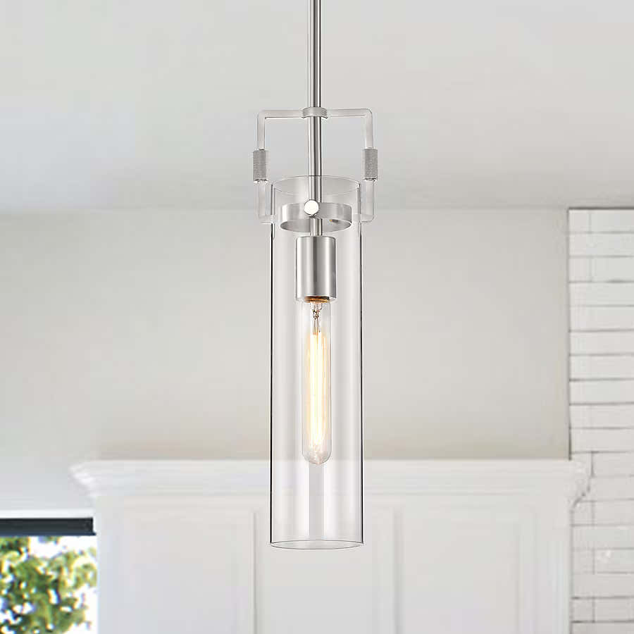 Edvivi 1 -Light Brushed Nickel Modern/contemporary Clear glass Cylinder Small Hanging Pendant Light