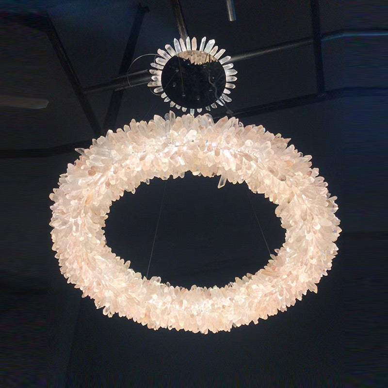 24-47 Inch Round Clear Geode Quartz Crystal Ring Pendant Light Modern Chandelier for Living Room