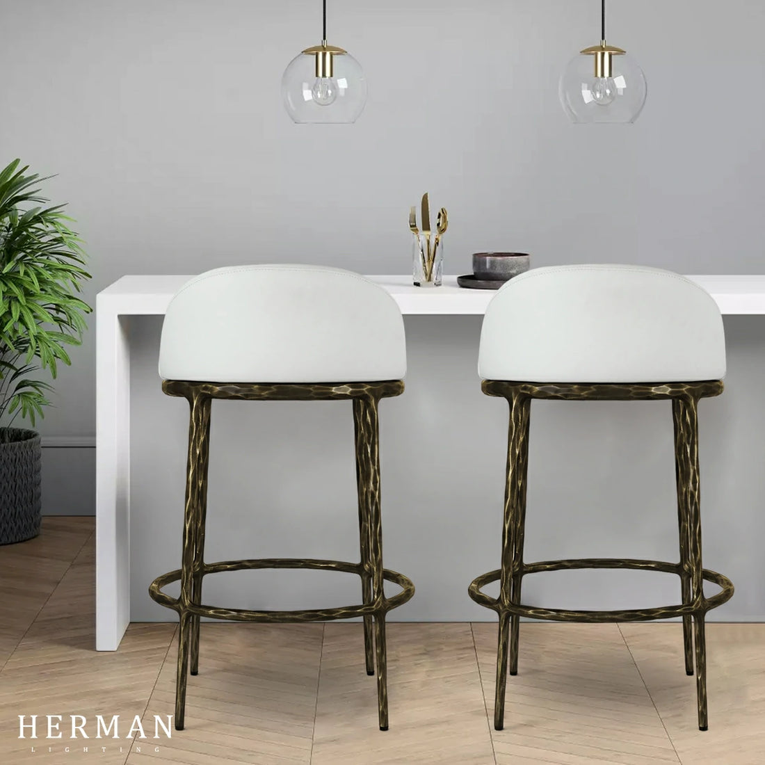 Hand-Forged Metal Bar Swivel Counter Stool