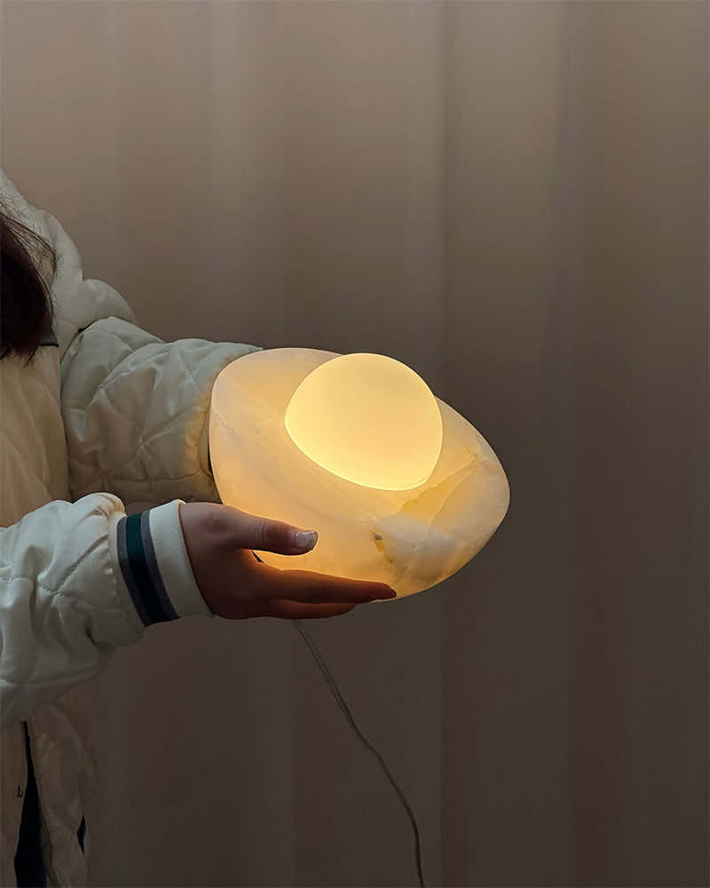 Slinkly Modern Nature Alabaster Dimming Round Bowl Table Lamp for bedroom