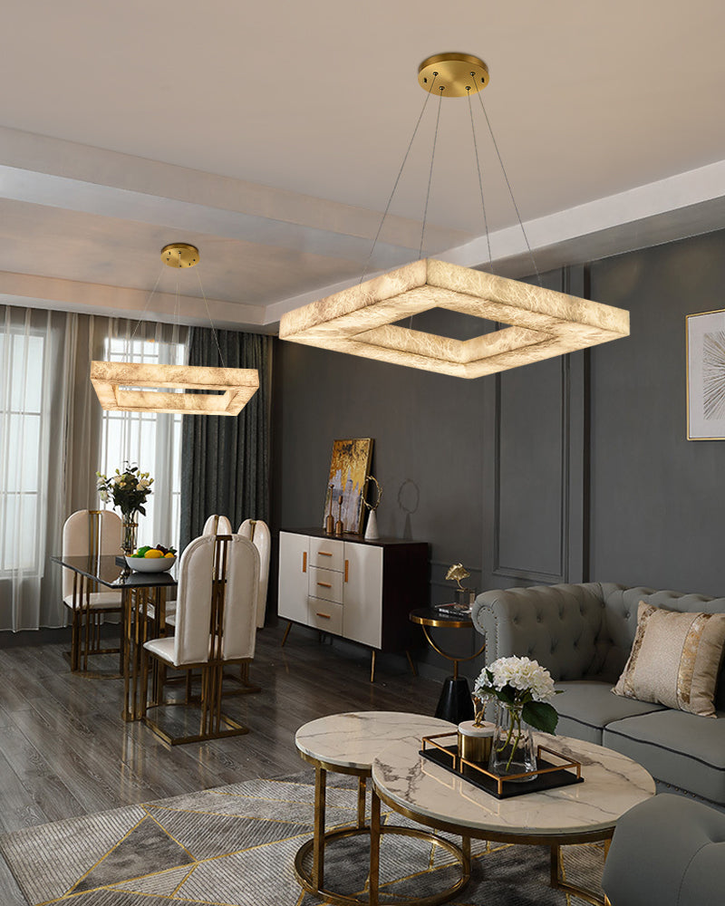 Square/Rectangle Large Alabaster Chandelier, 20" 24" 32" 40" 58" 60" 71" 79" Dia