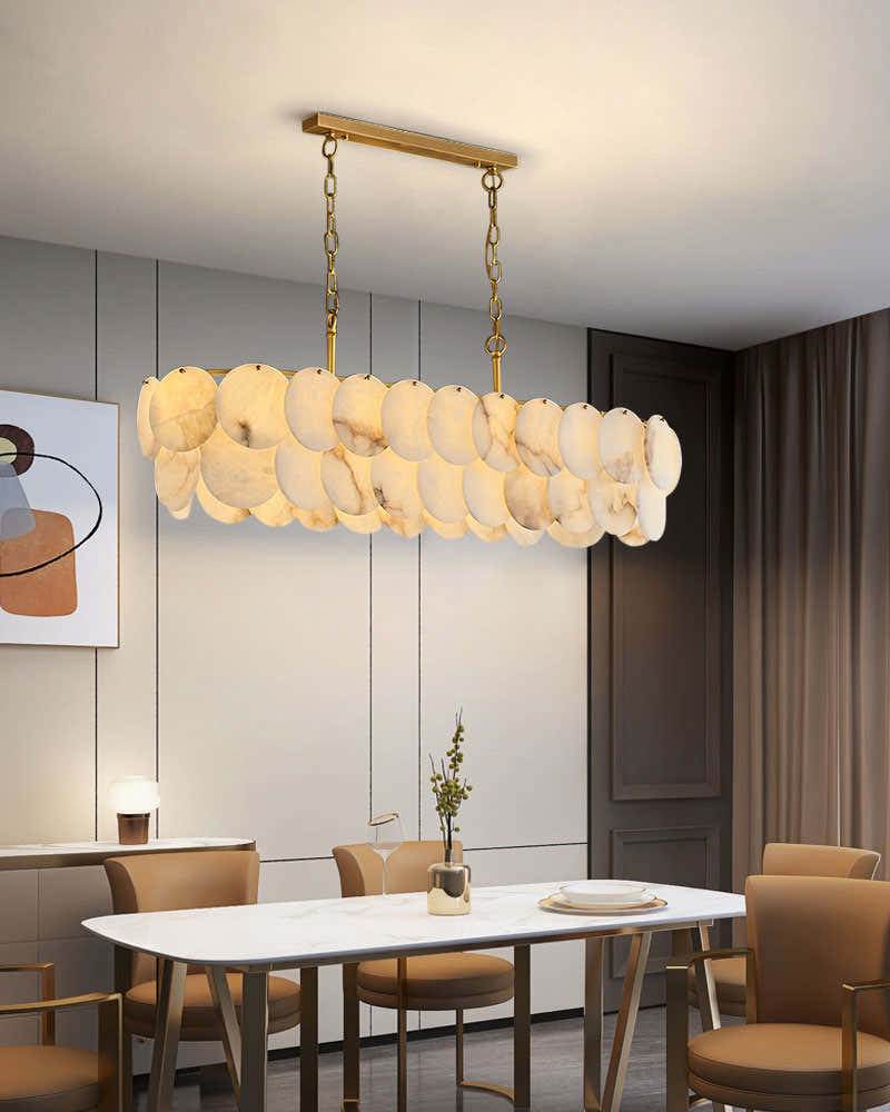 Multi layers Spanish White Alabaster Shell Marble Chandelier lamp in Brass