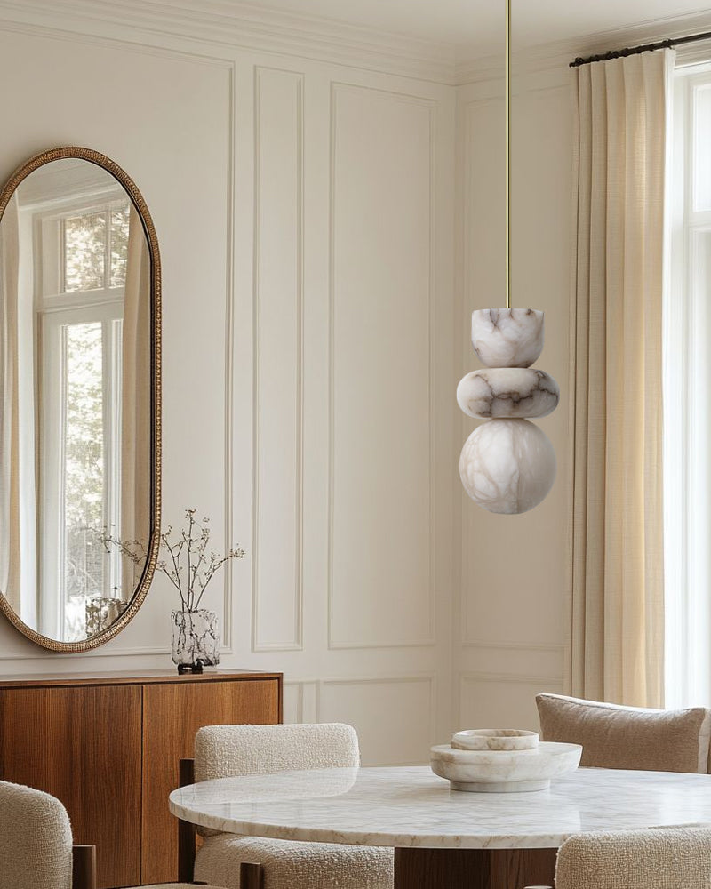 Modern Handcrafted  Spanish Stone Warm White Alabaster Pendant Chain Lighting