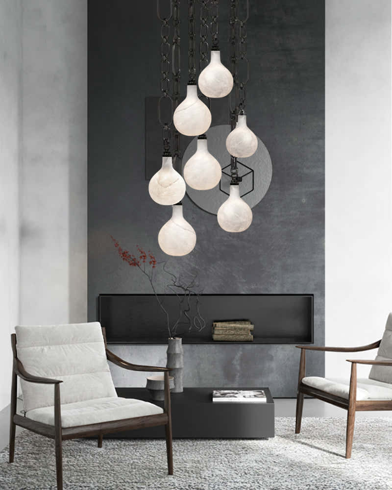 Cluster White Alabaster Globe Pendant Light with adjustable chain