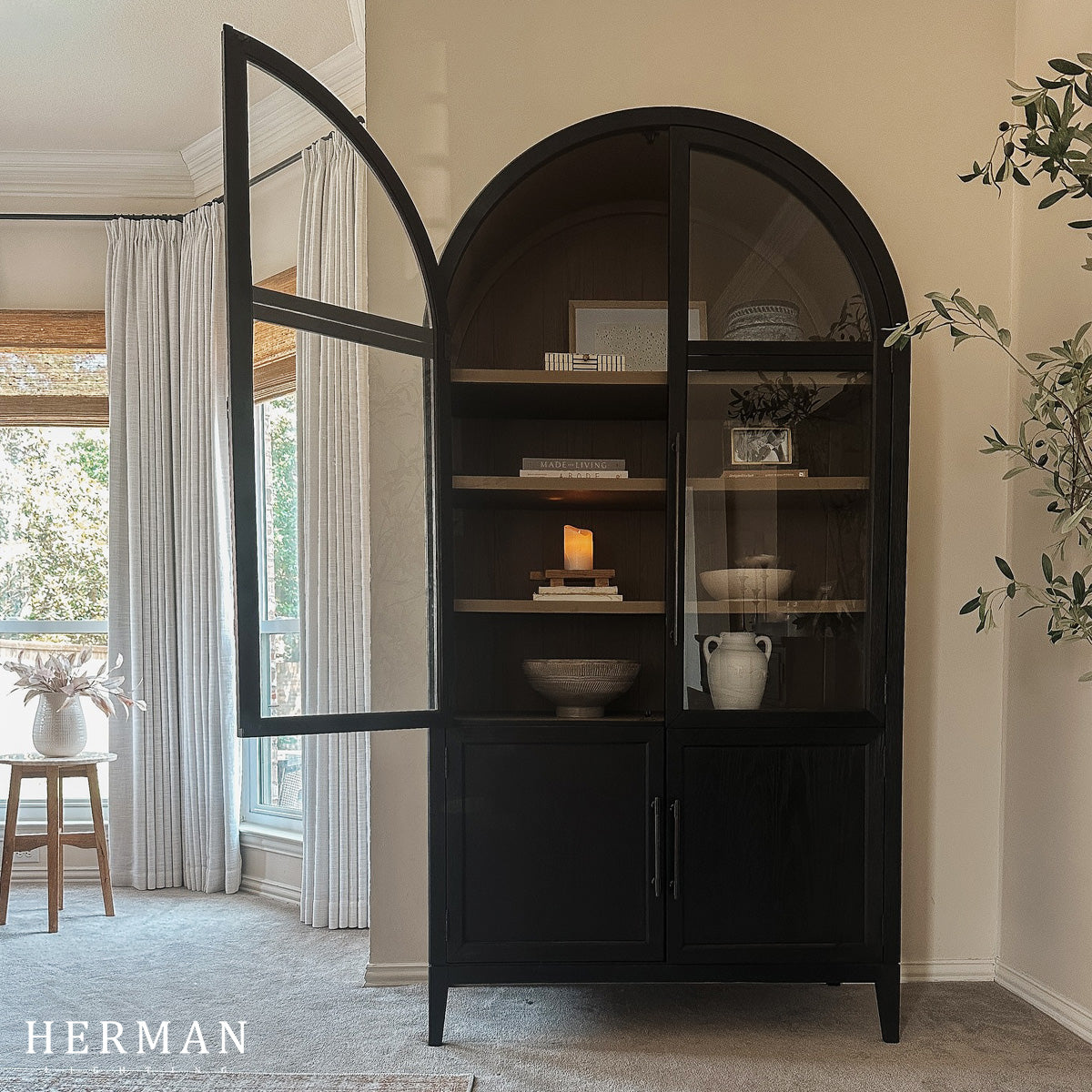 Hattie Glass Accent Cabinet in Oak 36"W 46"W