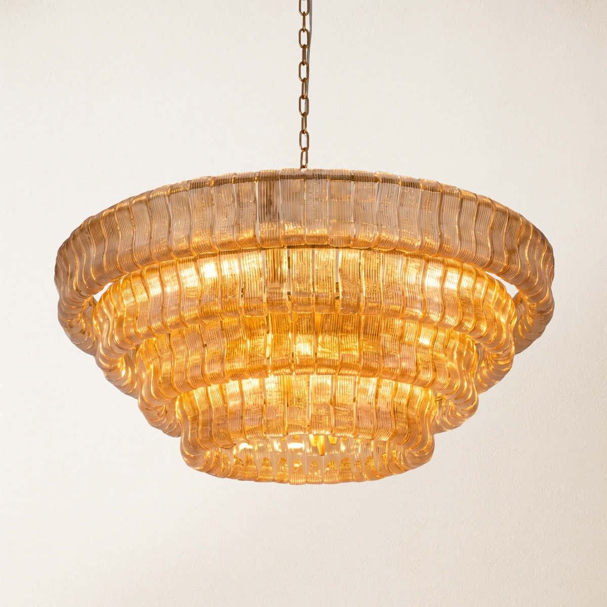 Ondalia Tiered  Amber Glass Round Chandelier 36"D