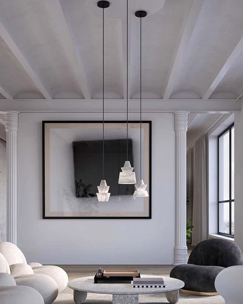 Brianna Alabaster Dining Table Pendant Modern Stacked Conical Pendant Light