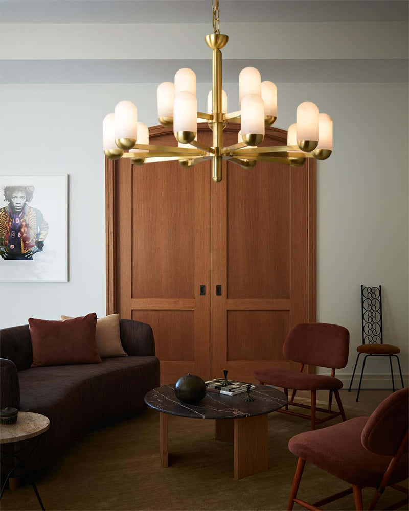 Alabaster Luxury Moonshade Brass Chandelier for dining room