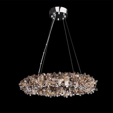 Multiple Size Modern Smoky Rock Crystal Halo LED Chandelier Pendant Light