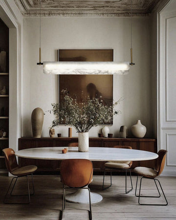 Modern Linear Black Metal Elegant Alabaster Pendant for Living room Lighting