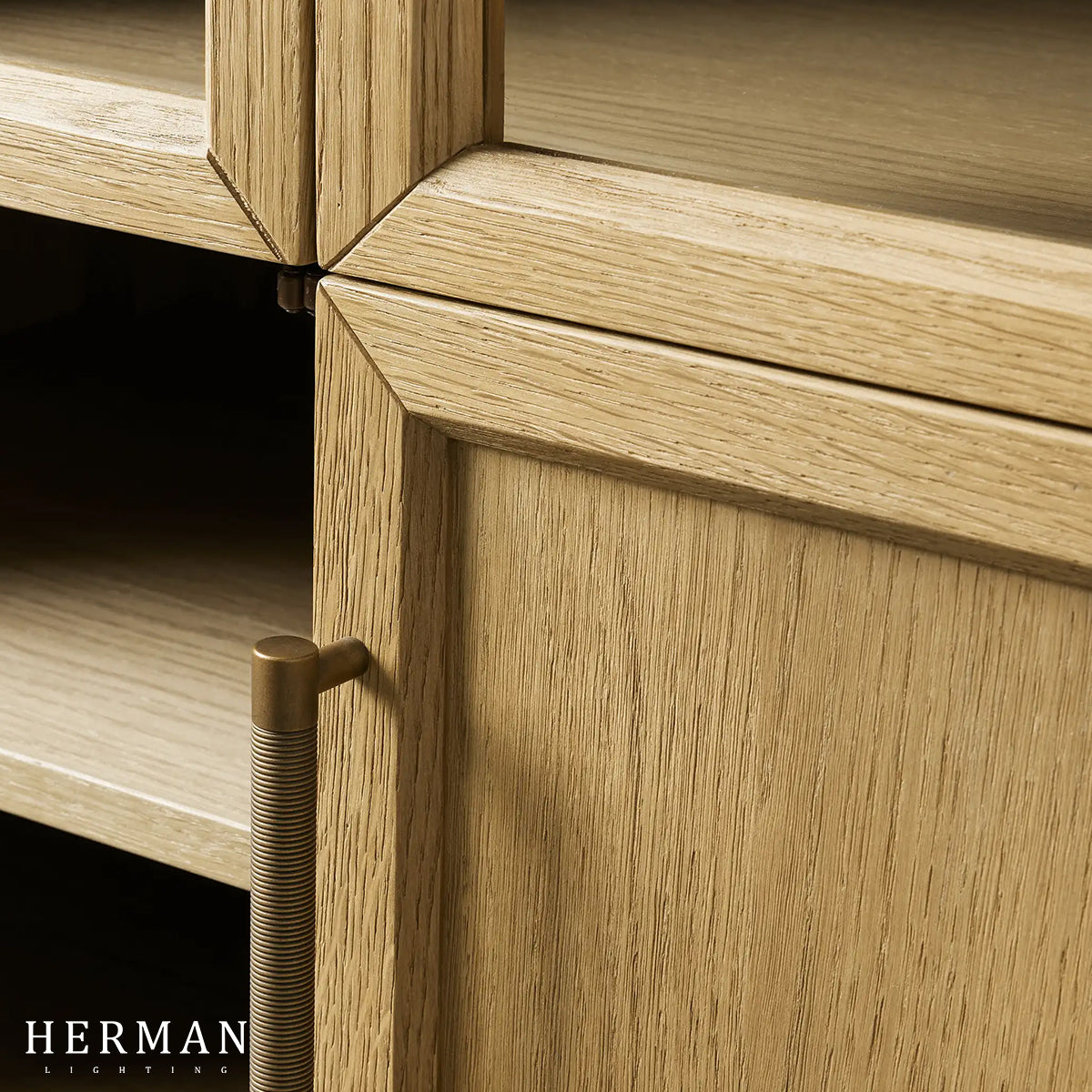 Hattie Glass Accent Cabinet in Oak 36"W 46"W