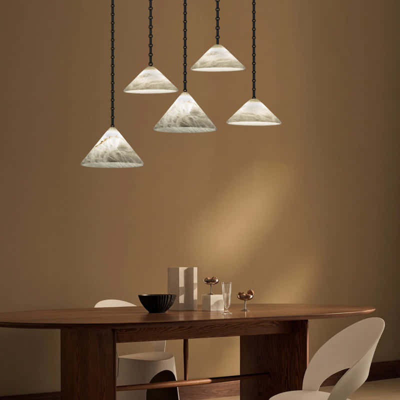 Multi-Head Matte White Alabaster Cone Hanging Kitchen Pendant Light