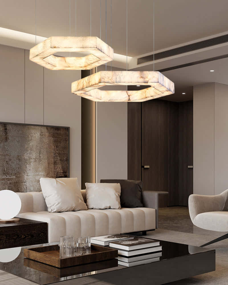 LED Hexagon Marble Pendant Lamp | Double/Triple Ring Design
