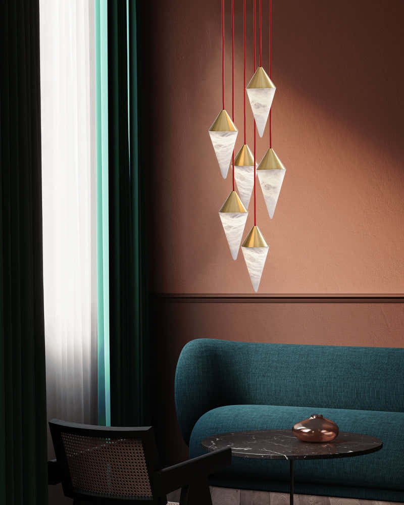 12 light Conical Cluster Minimalist Design Alabaster Pendant Light