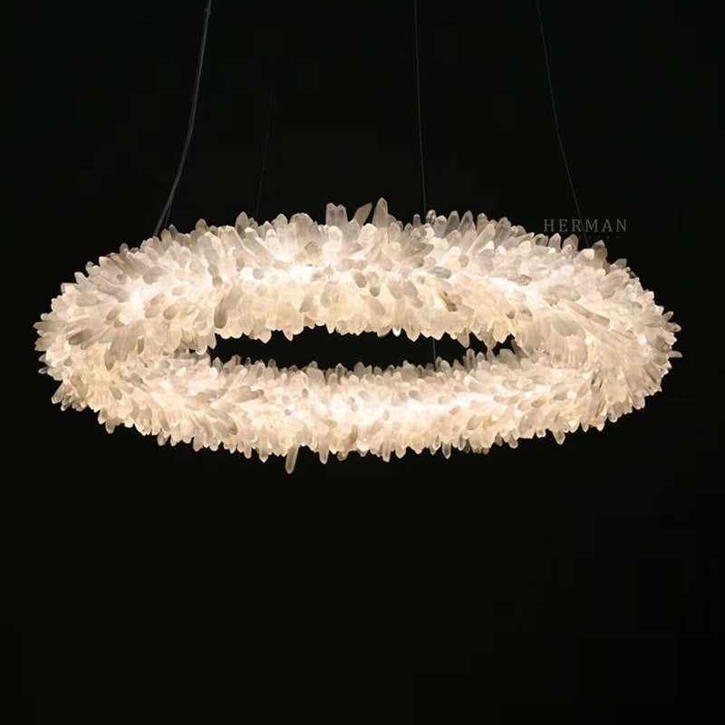 24-47 Inch Round Clear Geode Quartz Crystal Ring Pendant Light Modern Chandelier for Living Room