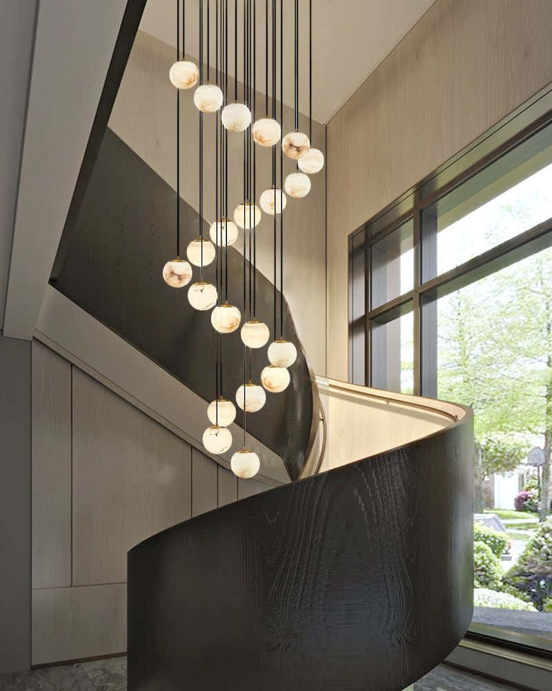 Small Alabaster Cluster Globes Ceiling Pendant Light For High Ceiling