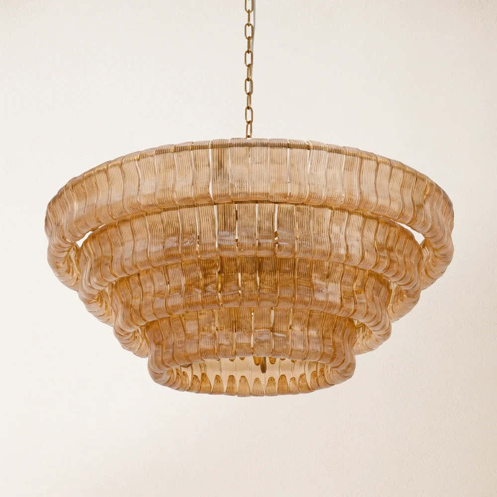 Ondalia Tiered  Amber Glass Round Chandelier 36"D