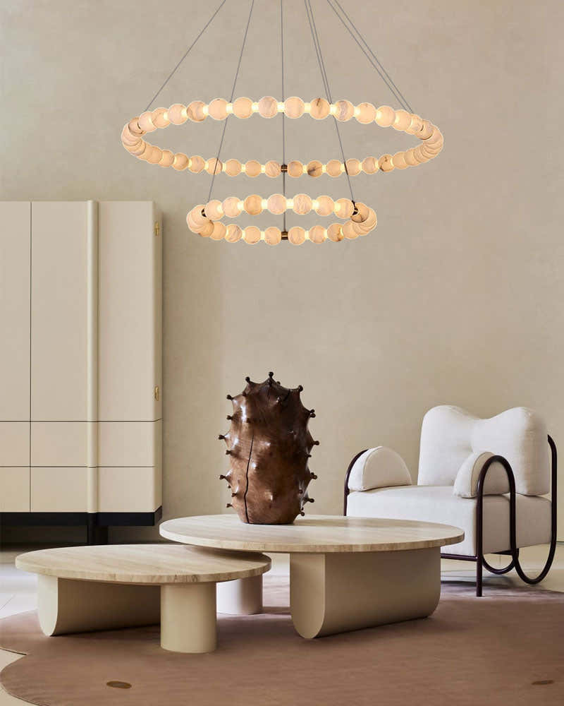 Modern Pearl Alabaster Necklace Circle Double Chandelier by dimming