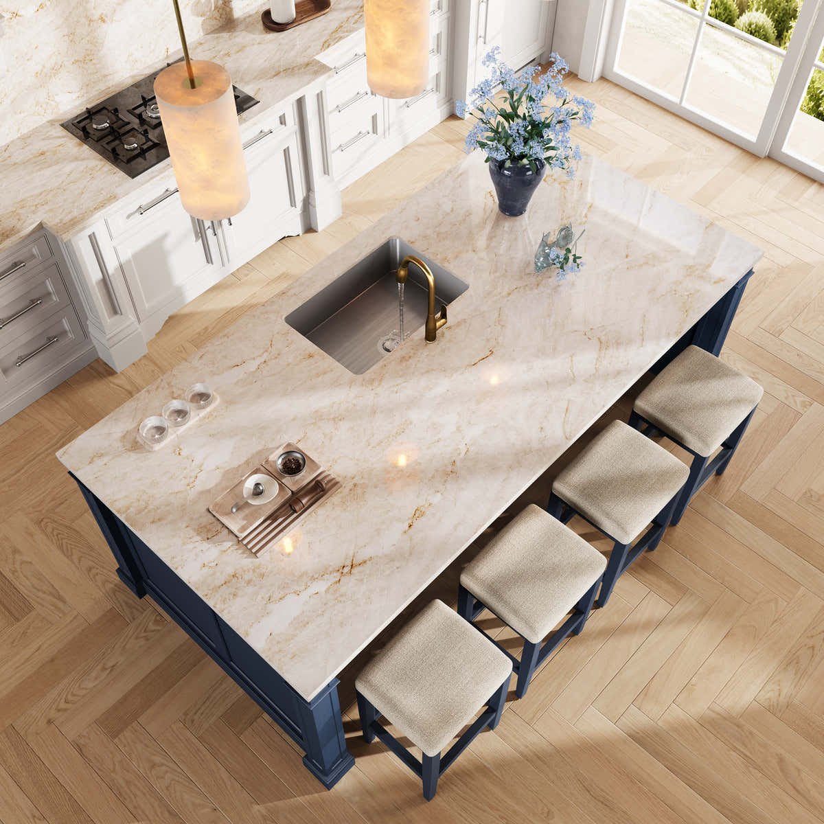 Custom Stone Kitchen Island - blue