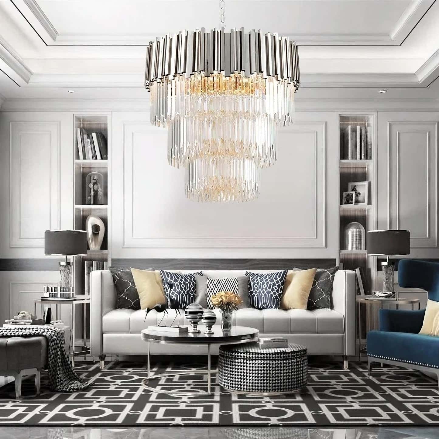 Enoch Three Tier Gold Plated Crystal Chandelier