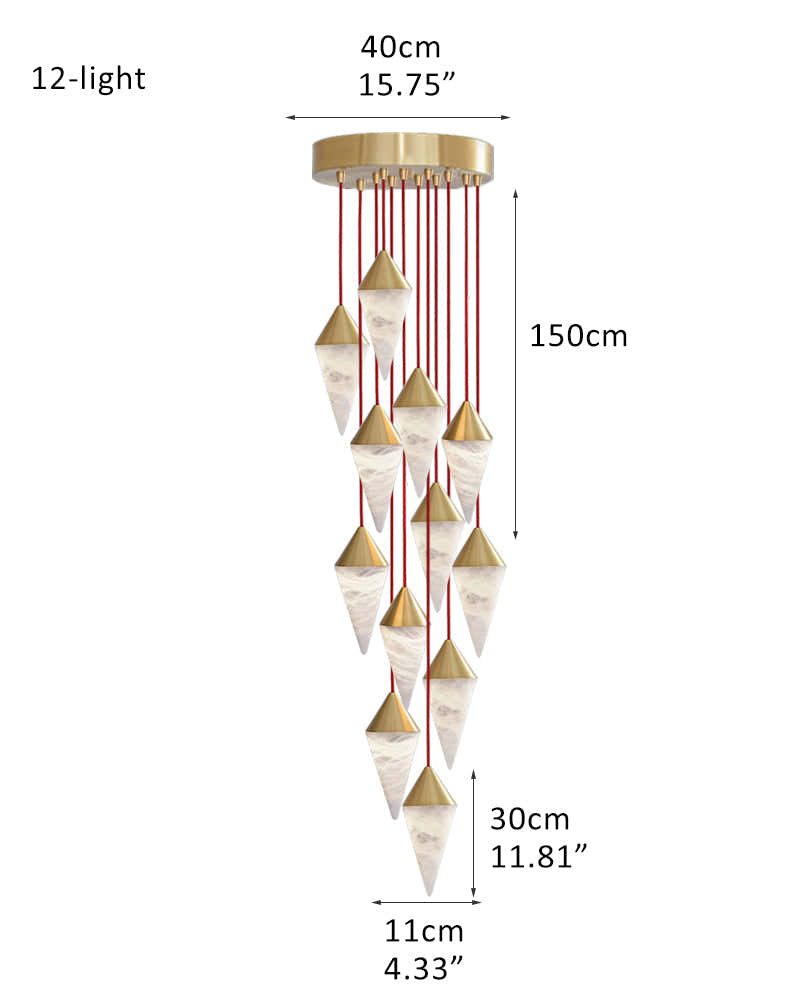 12 light Conical Cluster Minimalist Design Alabaster Pendant Light