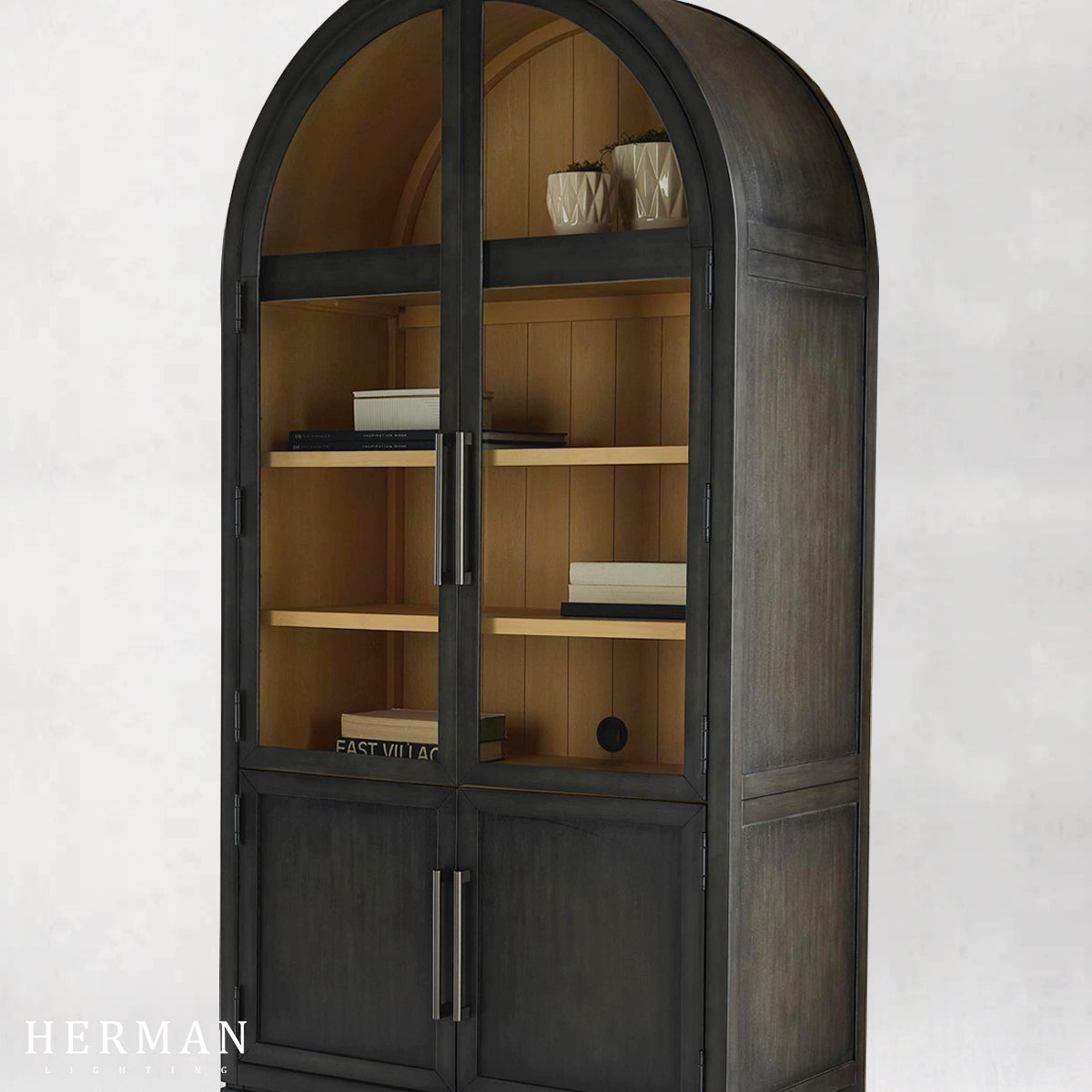 Hattie Glass Accent Cabinet in Oak 36"W 46"W