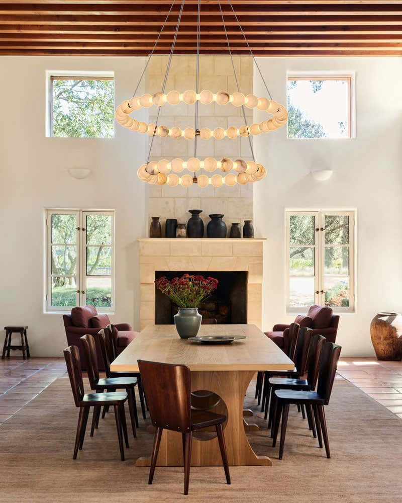Modern Pearl Alabaster Necklace Circle Double Chandelier by dimming