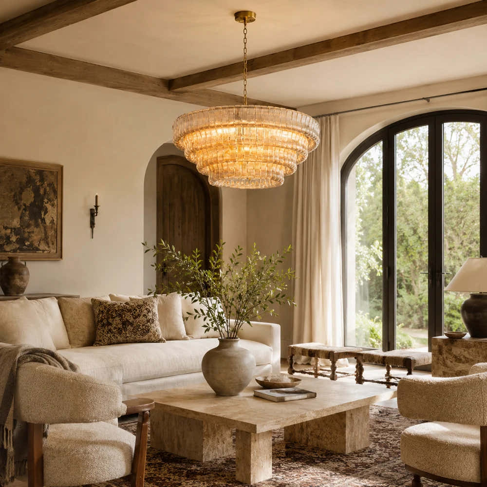 Ondalia Tiered  Amber Glass Round Chandelier 36"D