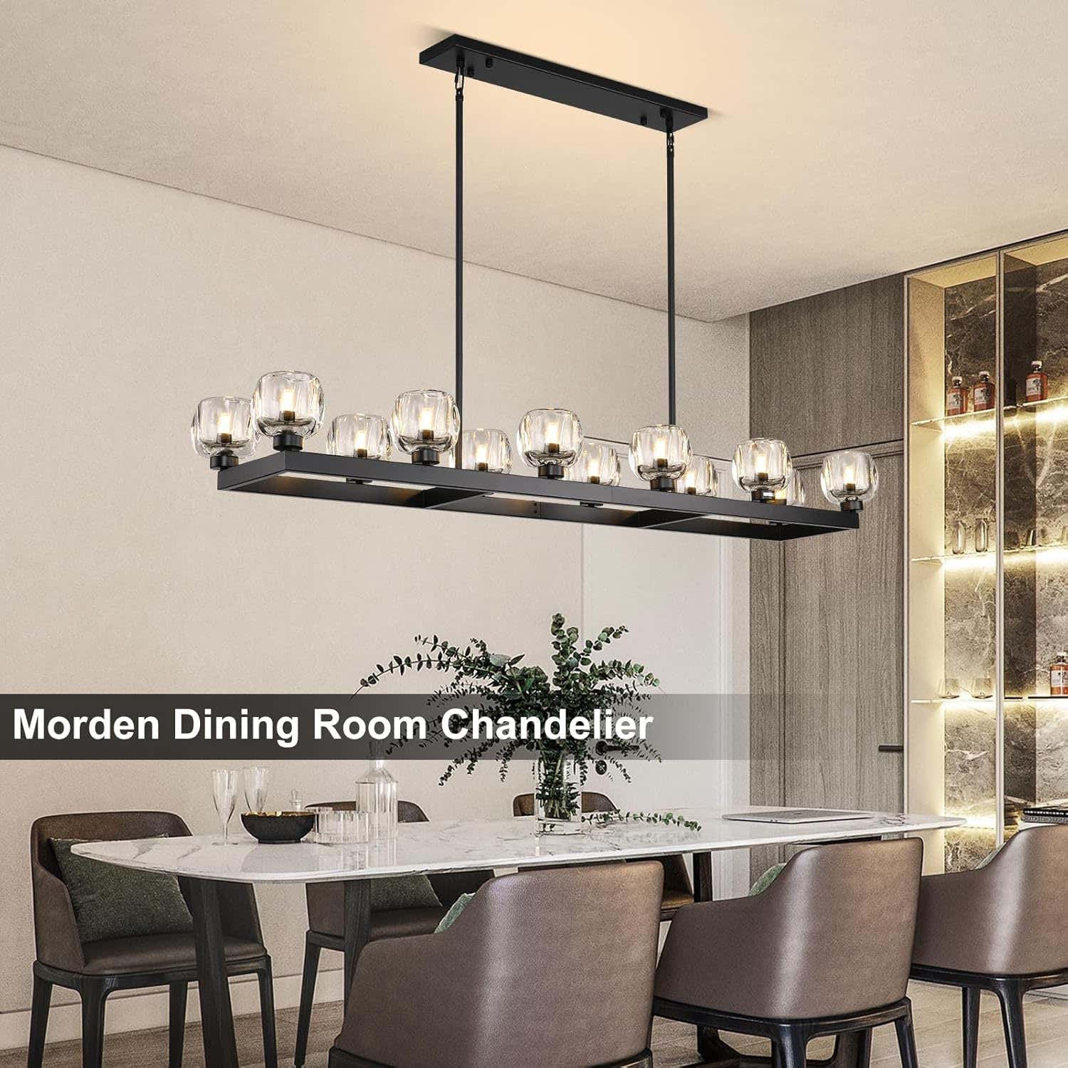 Modern Crystal Rectangle Wagon Wheel Chandeliers