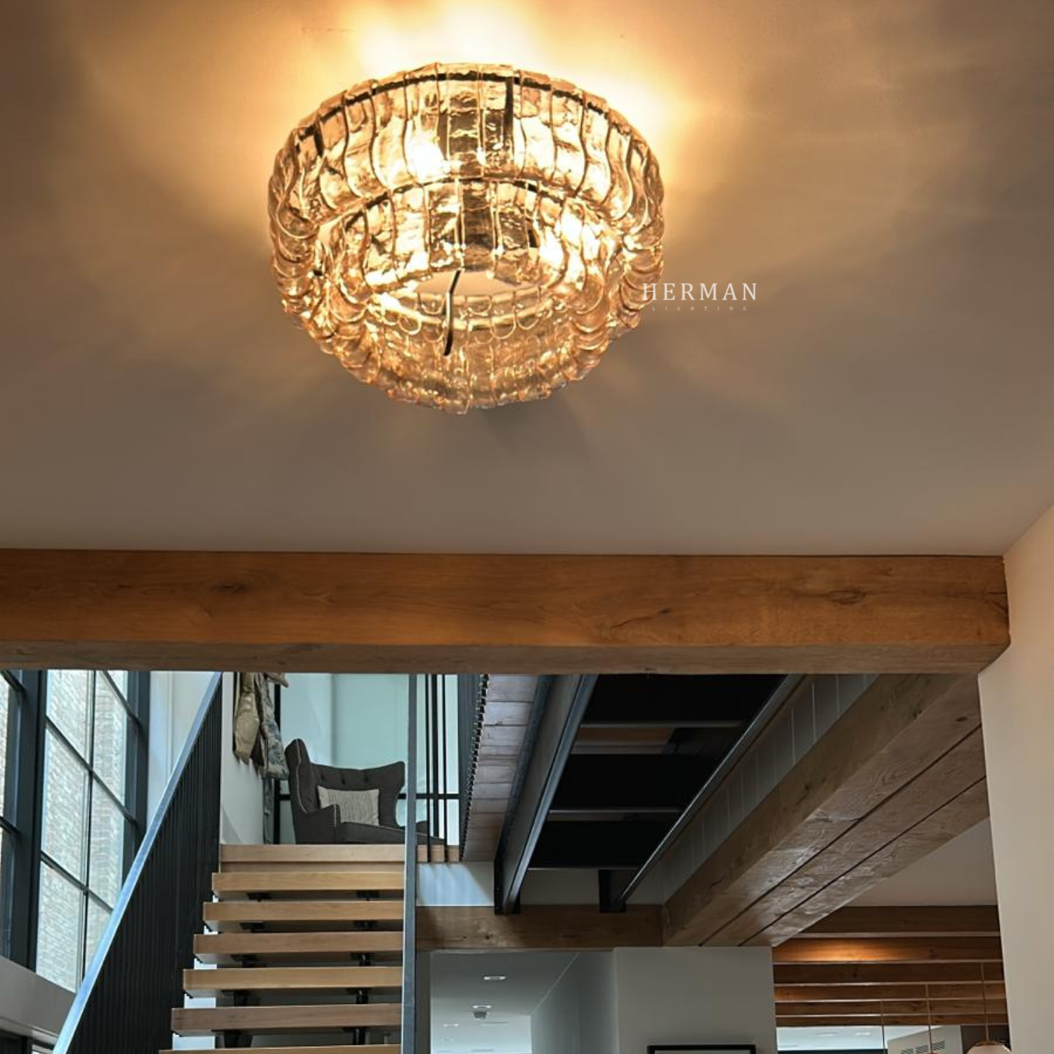 Amor 2-Tier Ghiaccio Glass Round Flushmount 18"