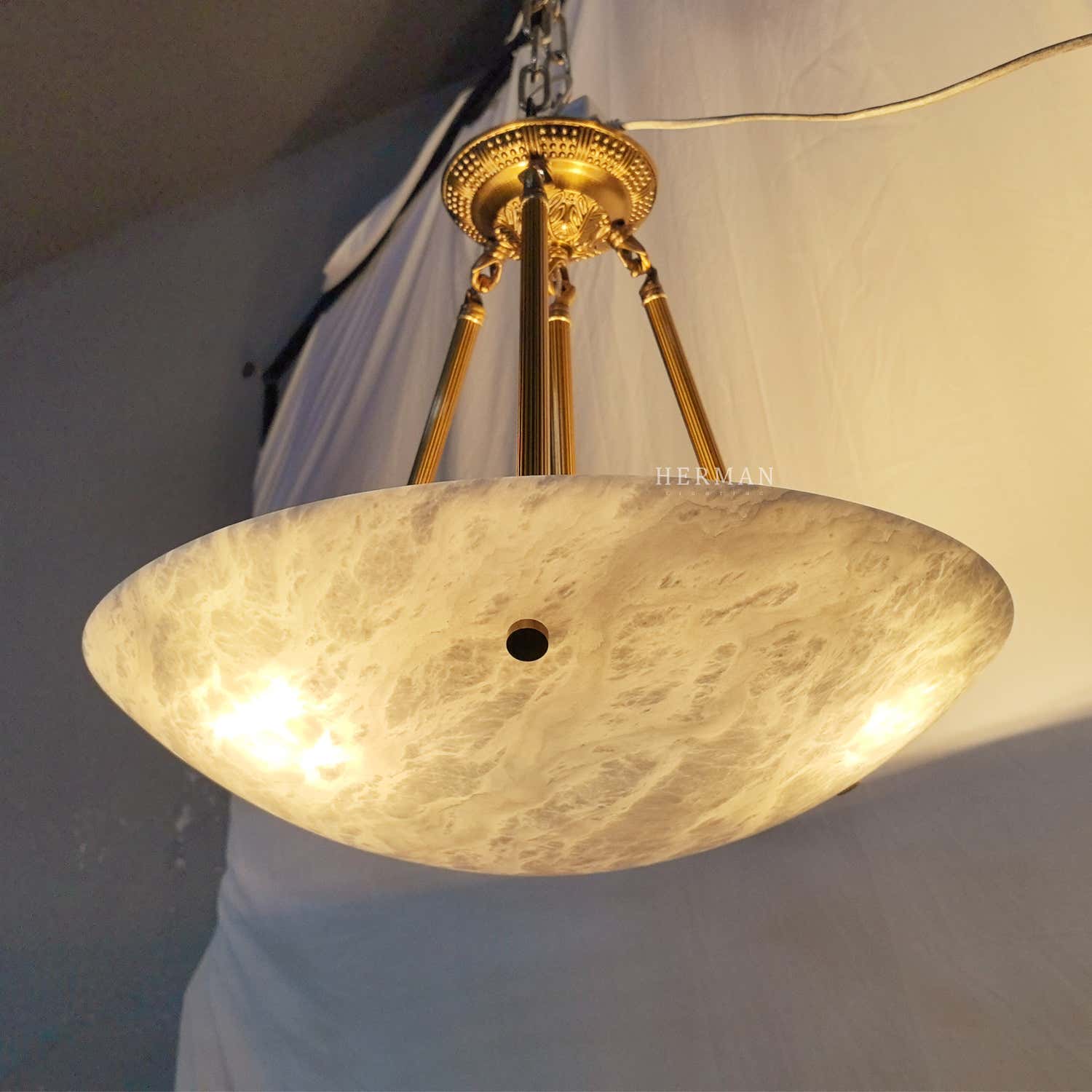 Vintage Round Alabaster Ceiling Lamps