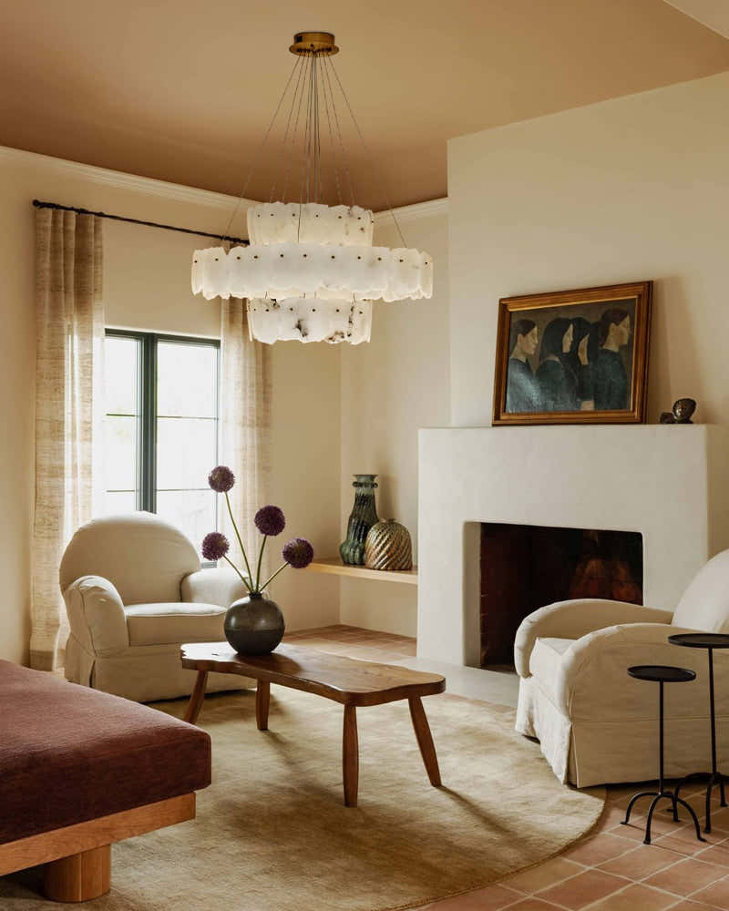3-tiered stairwell chandeliers | irregular alabaster plate in disk ceiling with long cord