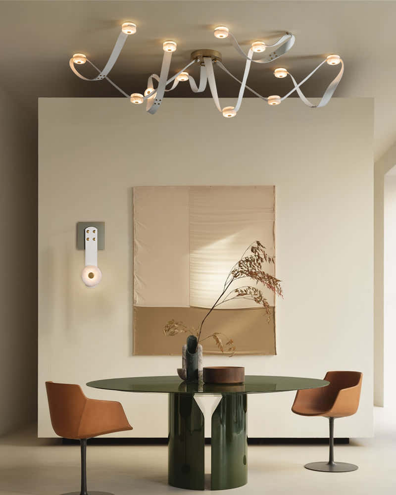 LED Mini SNAPS Module Ceiling Alabaster Pendant Light with Brown Leather Straps