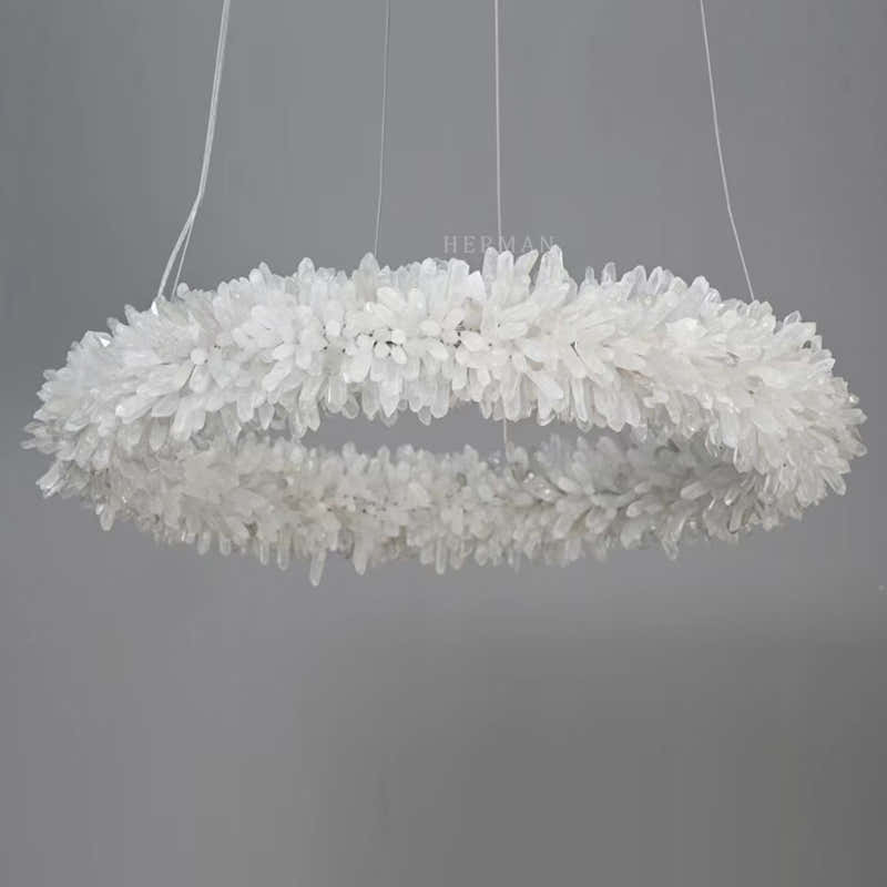 24-47 Inch Round Clear Geode Quartz Crystal Ring Pendant Light Modern Chandelier for Living Room