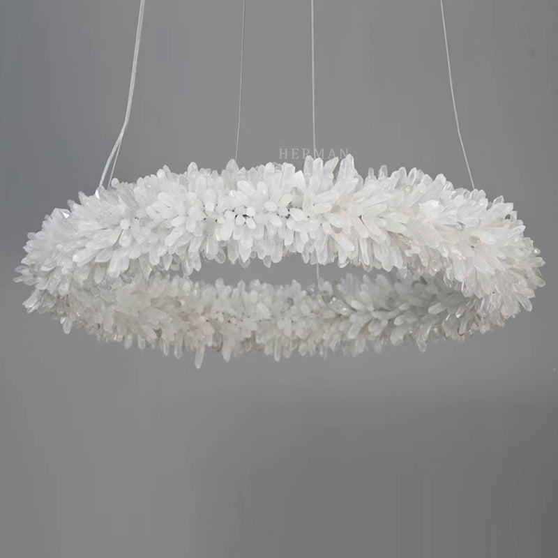 24-47 Inch Round Clear Geode Quartz Crystal Ring Pendant Light Modern Chandelier for Living Room