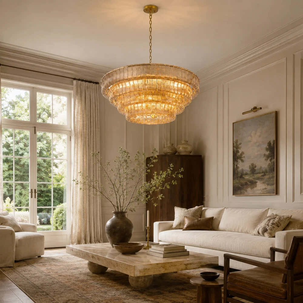 Ondalia Tiered  Amber Glass Round Chandelier 36"D